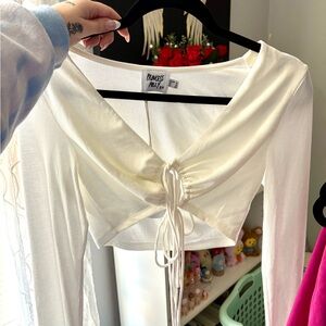 Princess Polly Ivory Tie-Front Crop Top